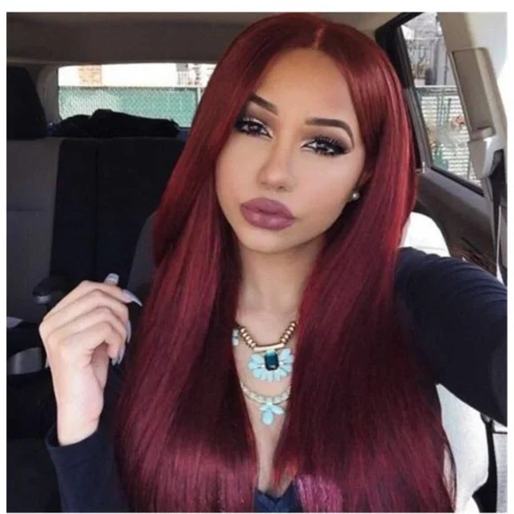 Hair | 24 Long Straight Wine Red Lacefront Wig | Poshmark display picture 3